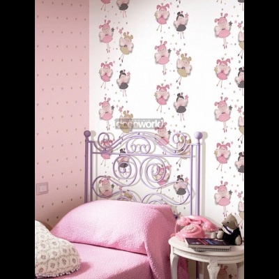5404 Παιδική ταπετσαρία τοίχου με νεράιδες και αστεράκια ρόζ 