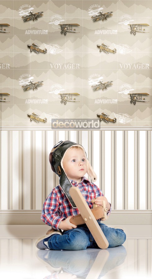 5413 Παιδική ταπετσαρία τοίχου με vintage αεροπλάνα