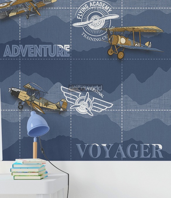 5415 Παιδική ταπετσαρία τοίχου με vintage αεροπλάνα 