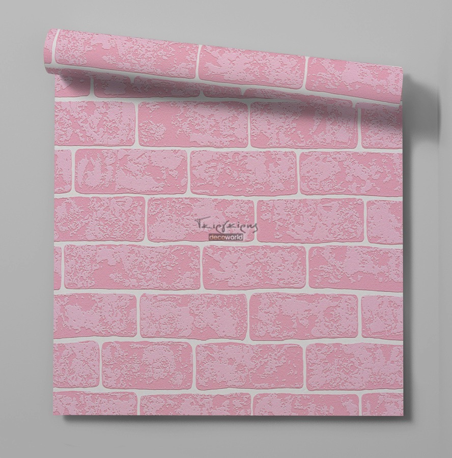 359812 Παιδική ταπετσαρία τοίχου με ροζ τούβλο 
