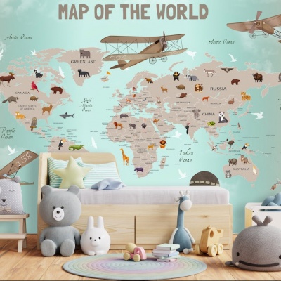 Παιδική ταπετσαρία τοίχου επιθυμητών διαστάσεων Παγκόσμιος Χάρτης 02517Q