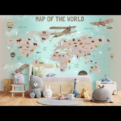 Παιδική ταπετσαρία τοίχου επιθυμητών διαστάσεων Παγκόσμιος Χάρτης 02490Q