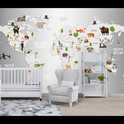 Παιδική ταπετσαρία τοίχου επιθυμητών διαστάσεων Παγκόσμιος Χάρτης 02036Q