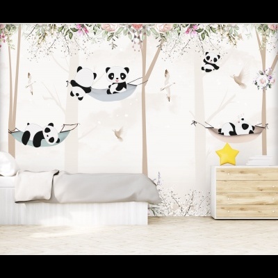 Παιδική ταπετσαρία τοίχου επιθυμητών διαστάσεων Αρκουδάκια Panda 02035Q