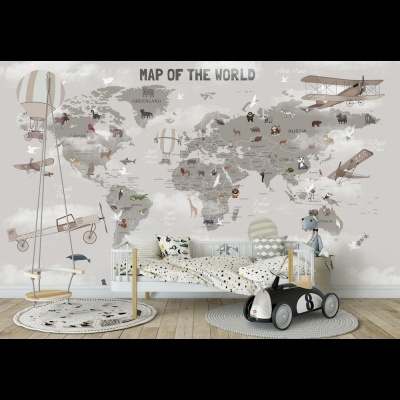 Παιδική ταπετσαρία τοίχου επιθυμητών διαστάσεων Παγκόσμιος Χάρτης 02018Q