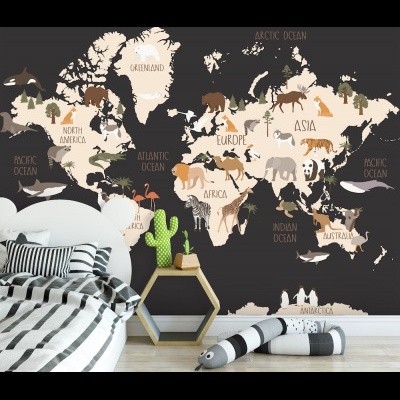 Παιδική ταπετσαρία τοίχου επιθυμητών διαστάσεων Παγκόσμιος Χάρτης 02551Q