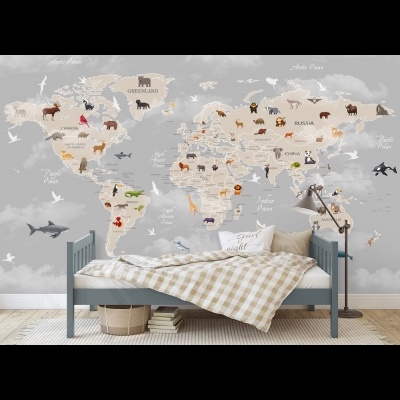Παιδική ταπετσαρία τοίχου επιθυμητών διαστάσεων Παγκόσμιος Χάρτης 02547Q