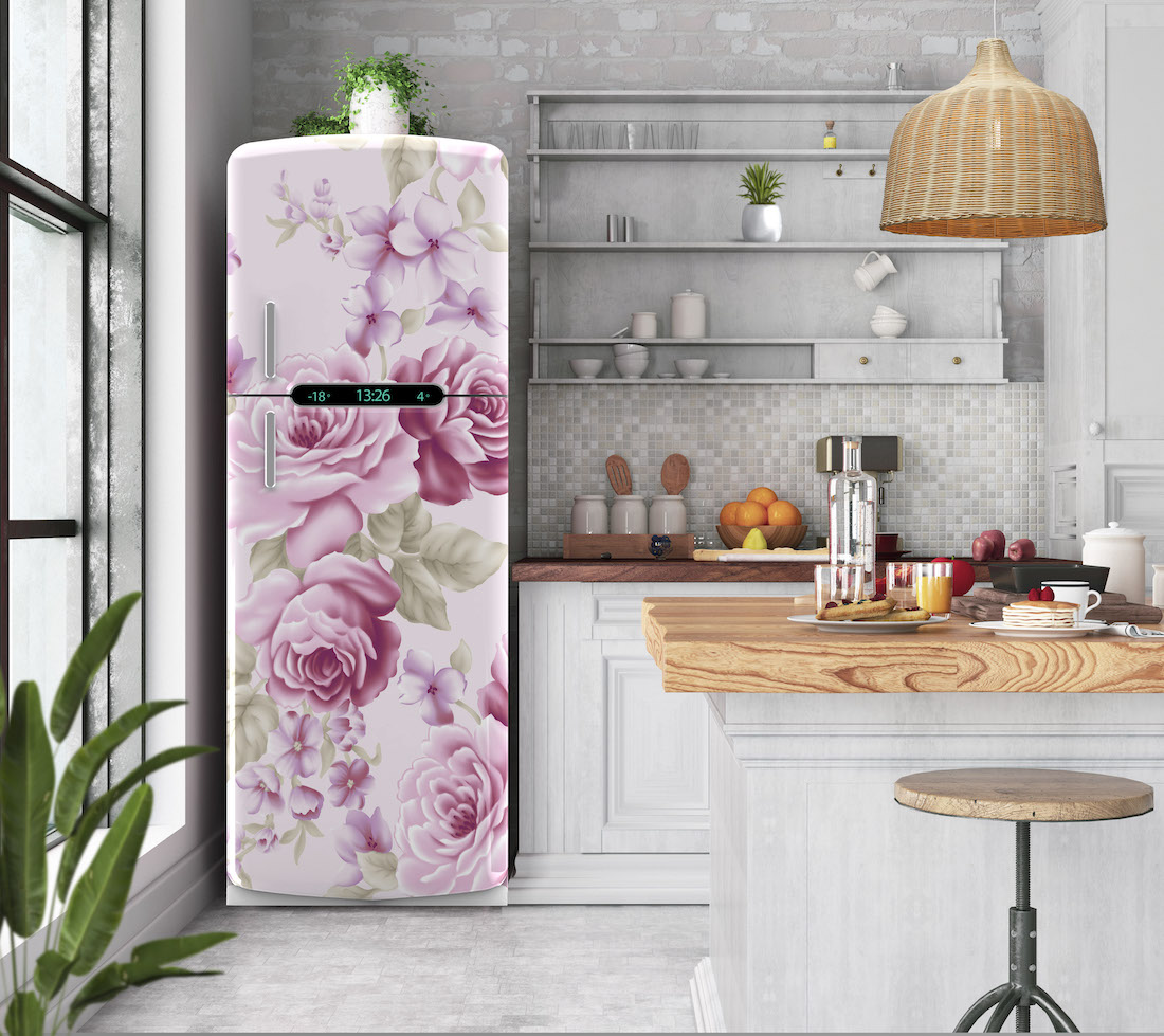 Αυτοκόλλητο ψυγείου ροζ λουλούδια PS268