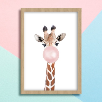 Παιδικό ξύλινο κάδρο 23x32cm Giraffe pink bubble KD377