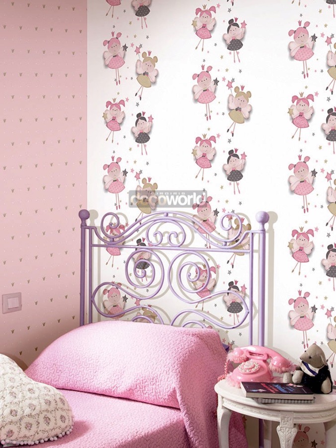 5404 Παιδική ταπετσαρία τοίχου με νεράιδες και αστεράκια ρόζ 