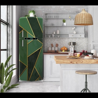 Αυτοκόλλητο ψυγείου γεωμετρικό πράσινο-χρυσό PS40