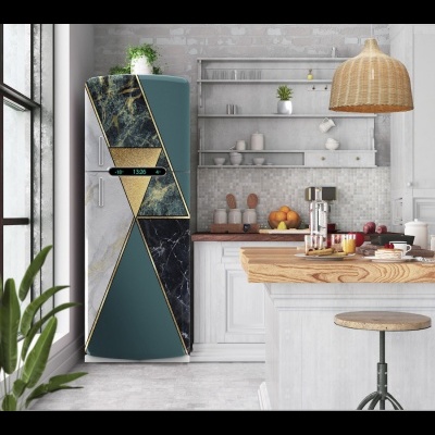 Αυτοκόλλητο ψυγείου σμαραγδί και χρυσό γεωμετρικό PS142