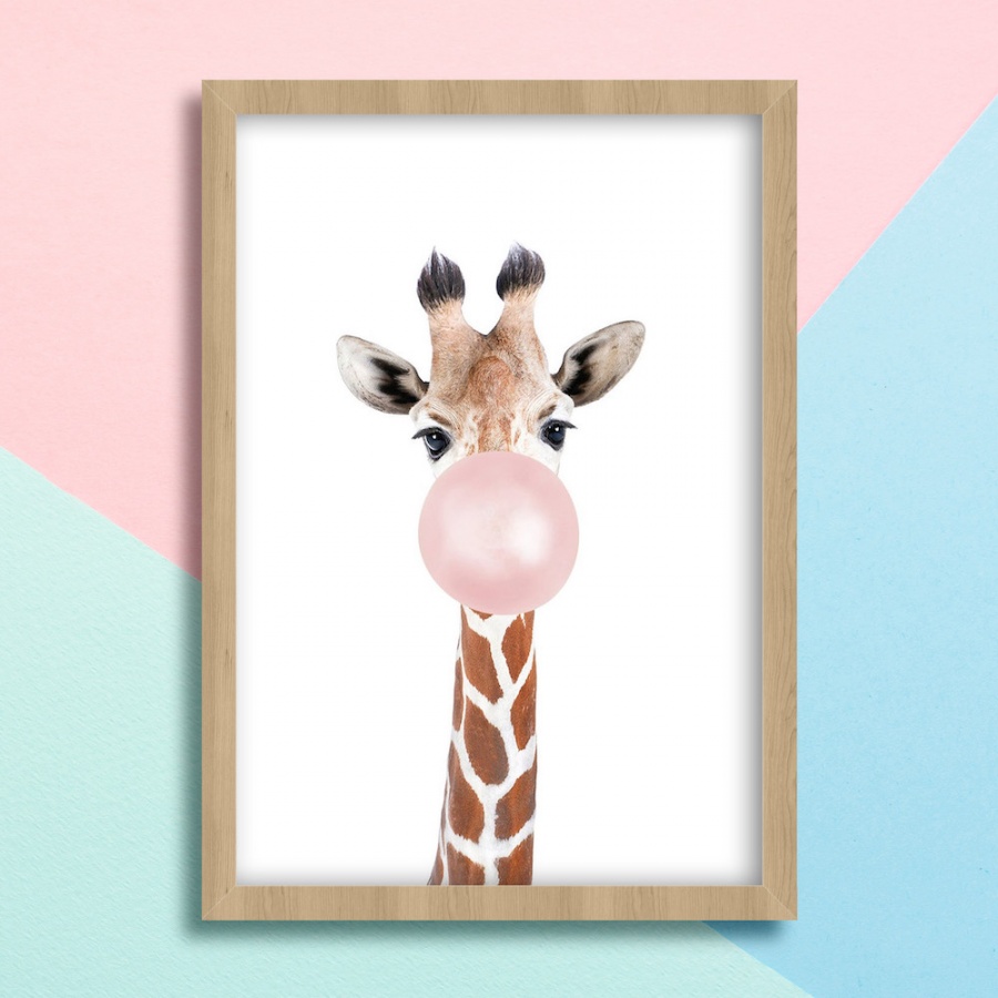 Παιδικό ξύλινο κάδρο 23x32cm Giraffe pink bubble KD377